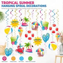 16/48pcs Summer Beach Theme Hanging Decorations, Hawaiian Party Ribbons, Birthday Party Hanging Decor - Multicolor a - View 2