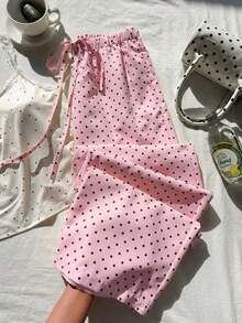 Pantalones casuales de mujer de lunares amarillos tejidos - Rosa Pálido - Ver 7