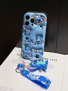 Disney Lilo And Stitch Phone Case : 3D Fluffy Pattern Border Protector Phone Soft Phone Case With A Free Cute Stitch Bracelet Chain Lanyard, Stitch, Lilo, Angel, For Apple 17 Promax 17 Pro 16 15 14 13 12 11 Pro Max XS Max X XR Soft Cover Summer Phone Case - White - View 5