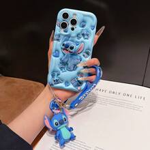 Disney Lilo And Stitch Phone Case : 3D Fluffy Pattern Border Protector Phone Soft Phone Case With A Free Cute Stitch Bracelet Chain Lanyard, Stitch, Lilo, Angel, For Apple 17 Promax 17 Pro 16 15 14 13 12 11 Pro Max XS Max X XR Soft Cover Summer Phone Case - trắng - Xem 1