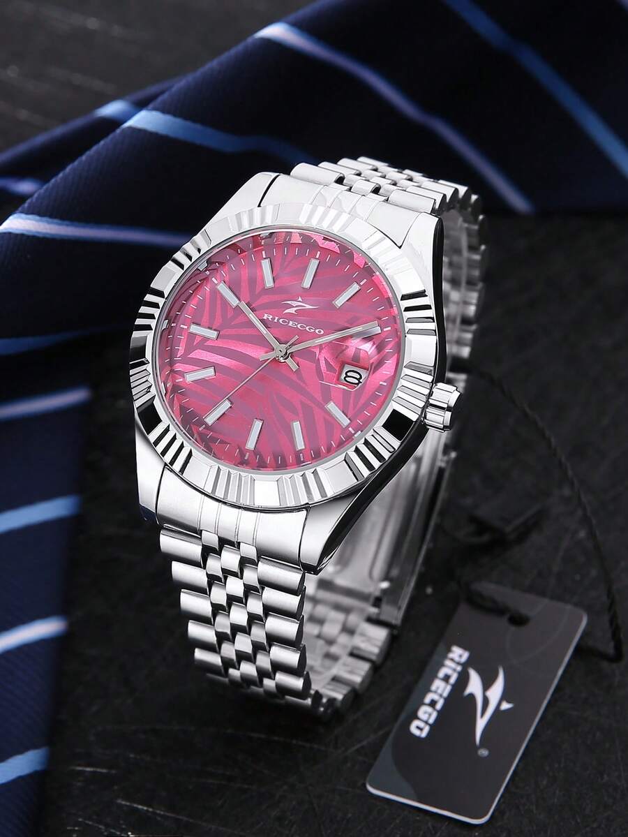 RICECGO Men's Business Calendar Watch, Unique Dial And Exotic Design, Perfect Gift For Daily Commute, Men's Fashion Accessory - Silver - View 1