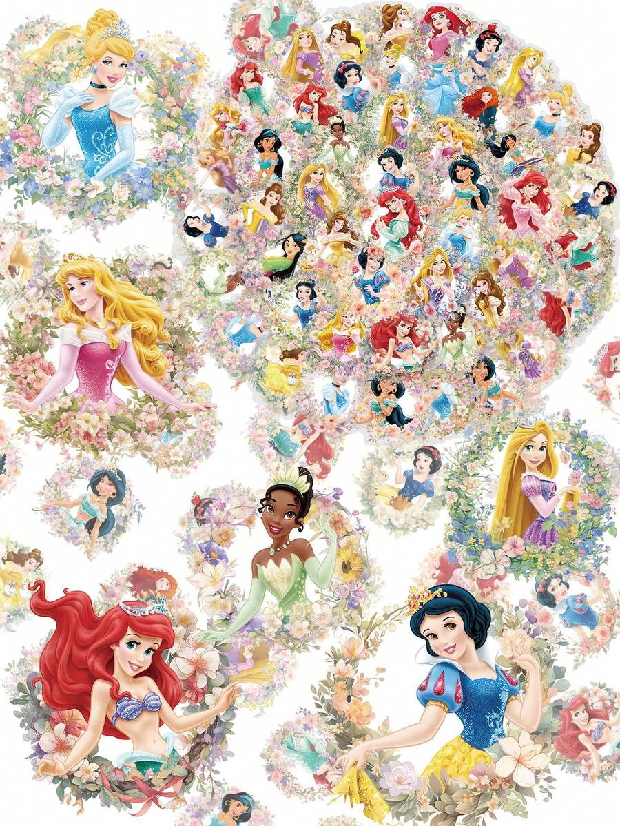 Disney 50入裝迪士尼公主美學PET卡通貼紙,透明花卉公主塗鴉貼紙,適用於筆電、水壺、手帳拼貼,適合生日禮物、學校獎勵、辦公室日記裝飾、派對裝飾與學校用品 - 1 Set - 查看 1