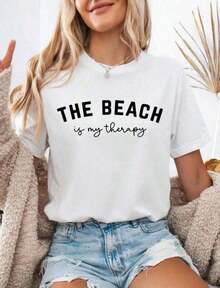 'Summer Vibes' Print T-Shirt, Size S, Cute T-Shirt, Party T-Shirt, Beach T-Shirt, Summer T-Shirt - 藍色的 - 查看 1