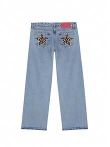 Loose-Fitting Jeans With A Retro Star Print - 藍色豹紋星 - 查看 7