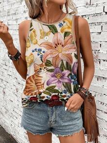 Top de tirantes de cuello redondo a rayas de colores para mujer, apto para primavera y verano - Multicolor 12 - Ver 5