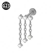 1 chiếc khuyên môi dạng thả bằng titan có ren trong và đính đá Zirconia, kiểu dáng ba dây, thích hợp cho xỏ khuyên tai vành tai (helix), sụn tai (cartilage), vành tai ngoài (tragus), daith. - 1,2x8mm - Xem 12