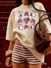 Cute And Kawaii Style Short-Sleeve T-Shirt, Fashionable Short-Sleeve T-Shirt For Spring And Summer 2026, Made In Mexico, 180 Grams. Cartoon Print, Couple Design, Suitable For Indoor Or Outdoor Wear. Crew Neck, Unisex, Ideal For Office And Leisure. One-Piece Pack. - APR-P631577SLNDXZGY560 - 查看 3