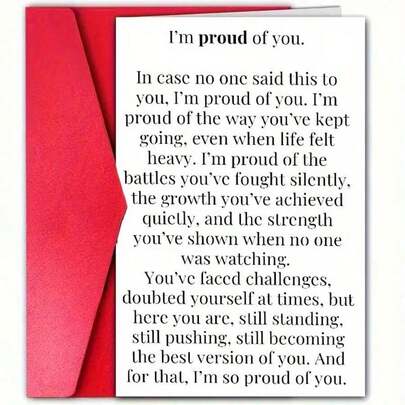 1pc "I'm Proud Of You" Encouragement Greeting Card With Envelope - 5"X7", Suitable For Birthday, Holiday And Special Occasions - Inspirational Message, Suitable For Friends, Family, Loved Ones, Son, Daughter, Mother, Father, Etc. Birthday Card | Paper Card, Birthday Party Decor