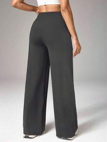 Pantalones Deportivos de Yoga para Mujer ZZLDewbera con Estampado de Letras y Cintura Cruzada - Gris - Ver 3