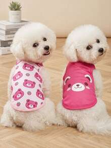 PETSIN Set de 2 piezas Chaleco sin mangas con estampado de oso de dibujos animados transpirable y refrescante para mascotas, gatos y perros - Multicolor - Ver 2
