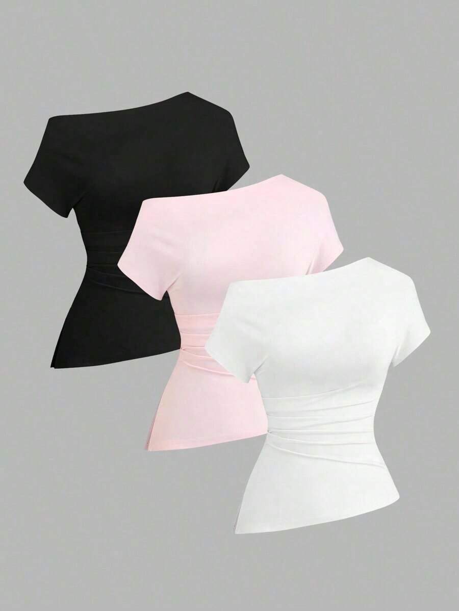 Camiseta casual asimétrica de hombro para mujer - Multicolor 16 - Ver 1