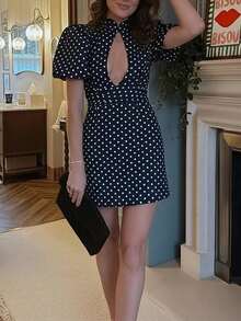Spring 2026 Dress, High Neck With Polka Dot Lace, Elegant And Modern - 黑色 - 查看 4