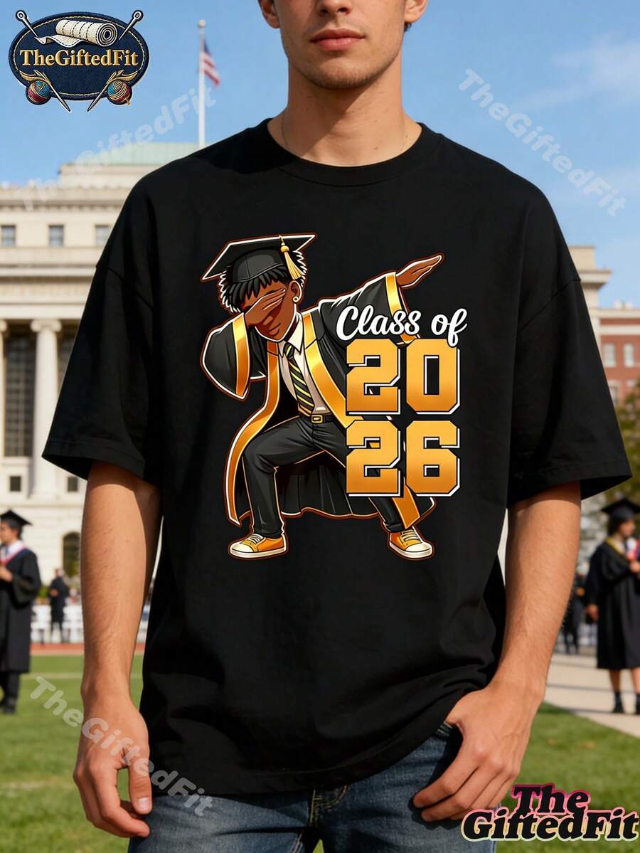 Men's Funny Graduation T-Shirt, Crew Neck, Casual, Breathable, For Summer, Outdoors, Easter Gift, Father's Day, Mother's Day, Birthday, Graduation, Christmas For Men, Women, Family And Friends. With A Crisp, Streamlined Cut, This Garment Creates A Clean And Energetic Look When Worn. Its Relaxed Yet Flattering Silhouette Suits All Body Types, Offering A Style That Is Both Casual And With A Touch Of Elegance. - 黑色 - 查看 1