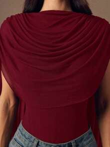 Body ajustado con cuello redondo y cinta color borgoña para mujeres, adecuado para graduación, ocasiones formales, fiesta de cóctel, cita romántica, capa base de otoño/invierno, fiesta, discoteca, reunión formal, salida nocturna, Halloween, Navi - Burdeos - Ver 4