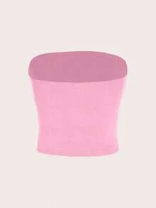 Top corto azul marino para mujer, top tubo casual ajustado adecuado para el verano - Rosa Pálido - Ver 2