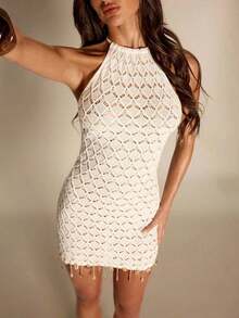 Vestido de suéter elegante sin espalda para fiesta en la playa - Café integral - Ver 11