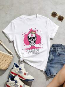 Camiseta de manga corta con cuello redondo suave y casual para mujer de verano |   Corona, Oscuro Dulce Fresco, WIN, Salpicadura de Tinta Rosa | Tops para salir, Estilo callejero europeo y americano, Casual deportivo, Estilo unisex, Estilo casual urbano, Tops bonitos, Generación Z, Curvas, Ropa Y2K, Camisetas divertidas, Tops de mujer, Conjuntos de vacaciones para mujer, Top lindo, Camiseta gráfica, Conjuntos de primavera, Camisetas holgadas, Ropa urbana retro, Estilo de los 90, Estilo de los 2000, Subcultura, Top negro, Tops blancos, Conjunto de fiesta de los 90. - Blanco - Ver 6