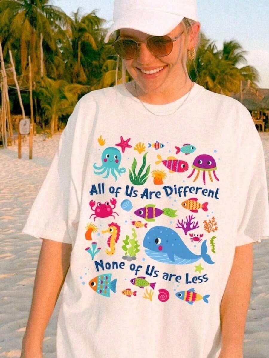 Inclusion T-Shirt: T-Shirt For Special Education And Neurodiversity Teachers, 100% Cotton, Classic Short Sleeve Thick Cotton T-Shirt, Graphic Print T-Shirt, Casual Short Sleeve Top For Women - 白色 - 查看 1