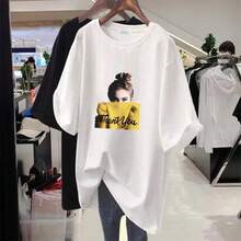 Camiseta con estampado de camisa casual para mujer, manga corta y cuello redondo, moda urbana local de primavera/verano camiseta unisex. DVHB - Blanco de 1666 - Ver 2
