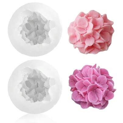 2件套3D绣球花硅胶模具 - DIY蜡烛、肥皂、树脂和粘土手工模具，适用于手工礼品、香薰和节日装饰