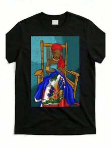 Spanish Style Women Tee Summer Casual Streetwear Transpirable Suave Duradera Ecológica 100% algodón Comoda Gráfica / Estampada Suelta Oversize Playera algodón Playera casual Original export order Spanish women's basic solid color T-shirt, undershirtHaitian Woman Sewing National Emblem - Negro - Ver 2