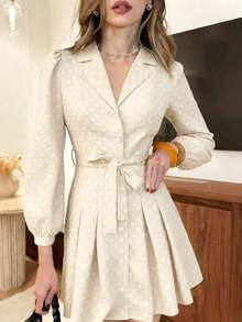 PariChic Vestido largo de manga larga de elegante color café con estampado romántico de rosas en todo el diseño, con cinturón de lazo, botones delanteros y un diseño elegante adecuado para otoño/invierno, primavera/verano, vacaciones, citas de San Valentín, cumpleaños, silueta evasé y vestido corto con mangas abullonadas, lindo y romántico - Albaricoque - Ver 3