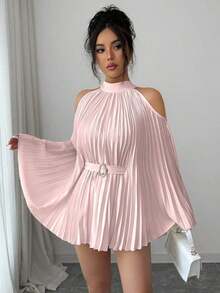 Elenzya Elegante camisa/blusa de mujer con mangas acampanadas y cintura ceñida para vacaciones - Rosa - Ver 6