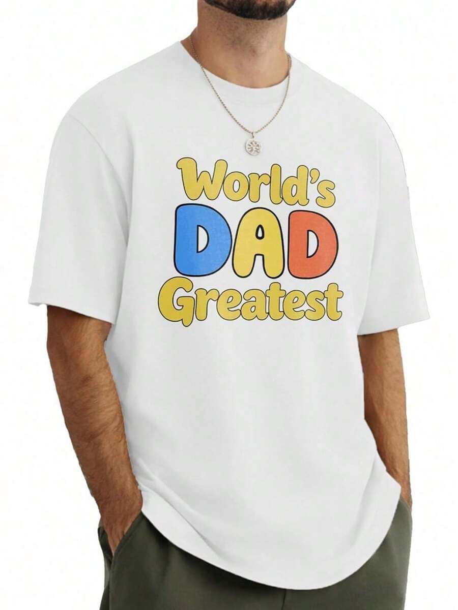 Camiseta Gráfica YTD Dad para Hombre, Camiseta 'El Mejor Papá del Mundo', Camiseta Casual de Algodón de Corte Relajado para Regalo ZFV7 - Blanco - Ver 1