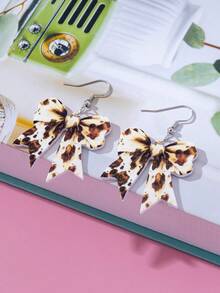 1 Pair Fashionable Cute Leopard Polka Dot Acrylic Butterfly Dangle Earrings, Suitable For Daily Wear - Multicolor - View 2
