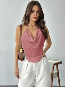 Camiseta ajustada con cuello en V profundo y estampado floral de malla elegante y sexy para mujer, ideal para el verano y las vacaciones - Rosa 2 - Ver 3
