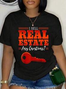 Unisex Short-Sleeved T-Shirt, Real Estate Agent T-Shirt, Property Broker, Real Estate Agent, For Men And Women, Comfortable, Soft, Crew Neck, Men's T-Shirts, , Women's, Romwe Men, Boho Chic, Gifts For Teachers, Women's T-Shirt, Curvy Sets For Men, Y2k - 黑色 - 查看 6