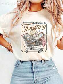 Women's And Unisex "I'd Rather Be Thrifting" Thrift Store T-Shirt - Soft, Breathable, Casual, Short Sleeve, Round Neck, Thrift Store Inspired Graphic Tee, Great Gift For Shopahol - 白色 - 查看 6