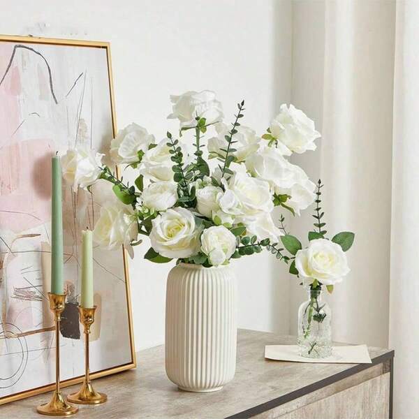 1/5/12/20 Stück 20 Zoll weiße künstliche Rosen, Premium Qualität, geeignet für Heim-Dekoration, Zimmer-Dekoration, Tisch-Dekoration, Hochzeitsdekoration, Brautstrauß, Handgelenk-Corsage, Blumenarrangement. Anwendbar für Zuhause, Restaurant, Schlafzimmer, Vase Dekoration.