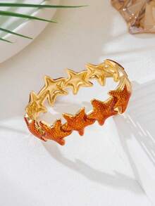 1pc Beach Vacation Style Starfish Shaped Colorful Drip Oil Bracelet, Suitable For Women's Daily, Party, Travel Wear - Starfish Bracelet - View 4