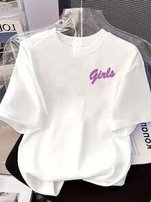 180g Cotton Short-Sleeved T-Shirt - Short-Sleeved T-Shirt With Front And Back Print - For Girls And Young Women - Fashionable Printed T-Shirt For Spring/Summer, Fashion Item, Versatile Casual Wear - Unisex. - 白色 - 查看 3