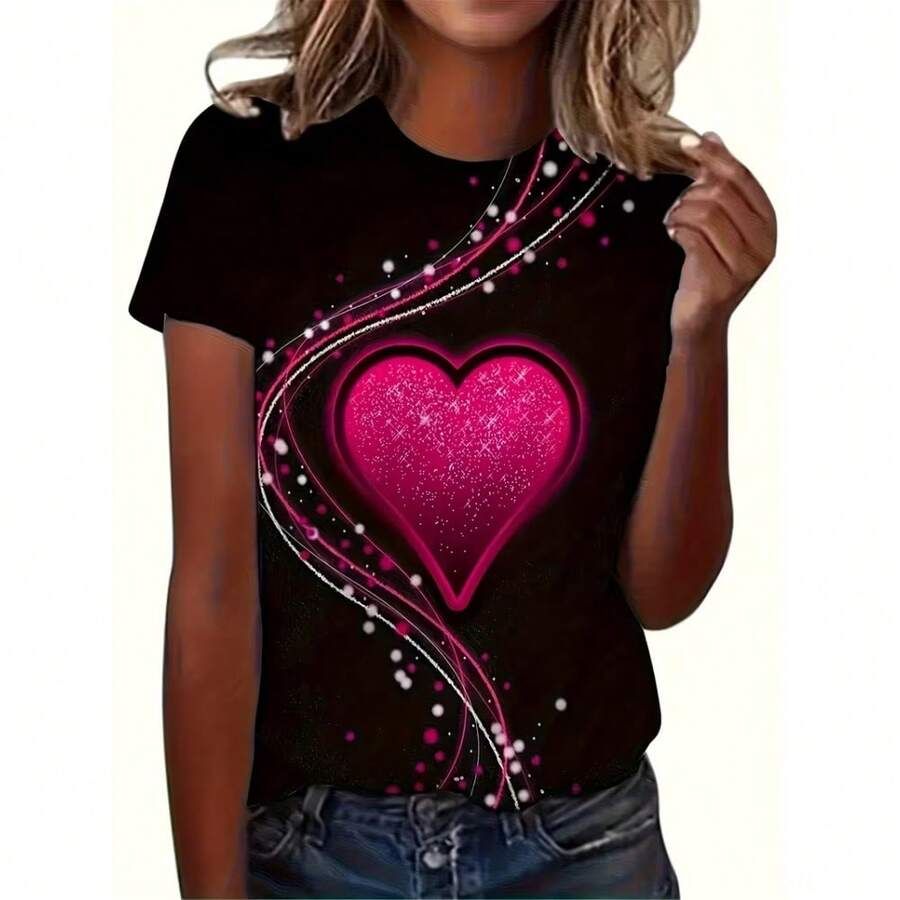 Women's Printed T-Shirt, Comfortable, Fashionable, Casual, Short-Sleeved, Round Neck, For Everyday Wear. Top_1, Seasonal Fashion, Retro Design, Comfortable Fit, Short-Sleeved T-Shirt For Women - [] - 查看 1