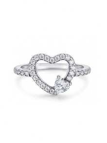 1pc Fashion 925 Sterling Silver Rhinestone Heart Ring, Embedded With Diamonds, Suitable For Daily Wear And Party Occasions, High-Quality Jewelry Gift - Style 1 - View 21