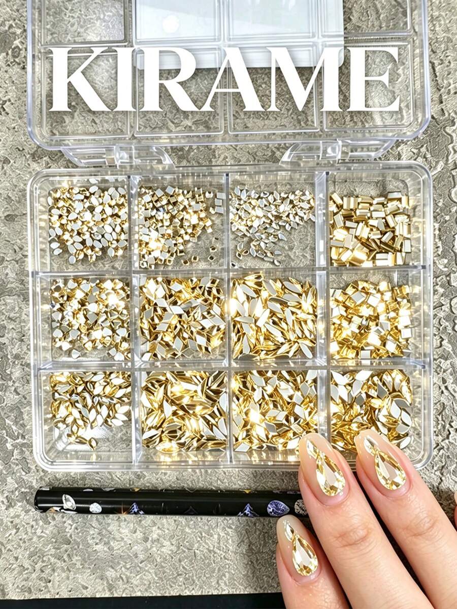 KIRAME 960顆黃色平底水鑽，高品質超亮美甲水晶套組，含1件點花工具，1-5mm亮面美甲水晶，適合DIY居家美甲、美甲沙龍、美甲供應商、美甲用品、夏季與旅行美甲、節日禮物