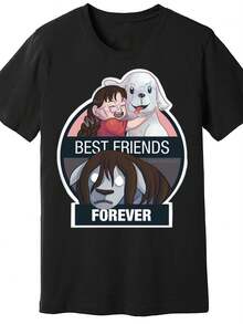 Unisex T-Shirt, For Men, Full Metal Alchemist Anime Pattern T-Shirt - Best Friends Forever Design, Black, Casual T-Shirt With Humorous Character Art, Machine Washable Crew Neck Shirt, Suitable For Otaku Fans, Conventions And Renaissance Events (1 Piece, 200 Grams, Short Sleeves), Women's Clothing, Casual Blouses For Women, Women's Shirts, Printed Graphics, Skin Friendly, 90s Retro Style, Urban Clothing, Fashionable Casual T-Shirts - 黑色 - 查看 5