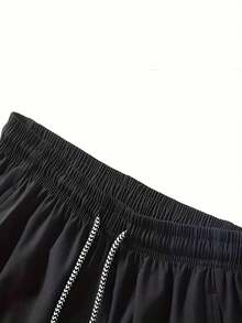 Plus Size Men's Summer Casual Solid Color Loose Versatile Shorts With Side Zipper Pockets, Soft & Comfortable Drawstring Waist, 2 Piece Set - Black - View 3