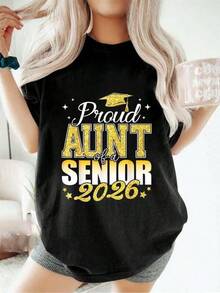 Unisex Short-Sleeved T-Shirt, GraduationSeasonProudAuntOfASenior2026ClassOf2026GraduateShortSleeveRoundNeckTShirtForSummer&SpringT-Shirts For Men, , , Dazywomen,Romwemen, Bohochic,Teachersgifts,Tshirtforwomensetswithcurvesparamu,Y2k, - 黑色 - 查看 1