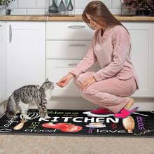 1pc Colorful Chalk Board Kitchen Pattern Printed Faux Wool TPR Bottom Doormat, Bathroom Mat, Kitchen Mat, Laundry Room Mat, Holiday Decor, Home Decor, Party Decor, Wedding Decor, Dining Decor - Multicolor - View 10