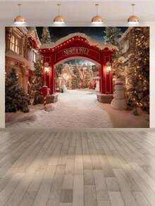 1 Tela de fondo de aldea ártica navideña roja, escena de maravillas invernales con la casa de Santa, paisaje nevado y luces parpadeantes, perfecta para fiestas navideñas interiores/exteriores, fondos fotográficos, eventos navideños, fondo temático de invierno y Navidad, tela de fondo navideño, fondo temático de muñeco de nieve, fondo fotográfico de Feliz Navidad - Multicolor 2 - Ver 2