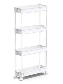4-Tier Slim Rolling Storage Cart Storage Cart Organizer Rolling Utility Cart, Mobile Shelving Unit Slide Out Storage Shelves For Kitchen Living Room Bathroom Laundry Room & Dressers Outdoor Decor - 黑色 - 查看 11