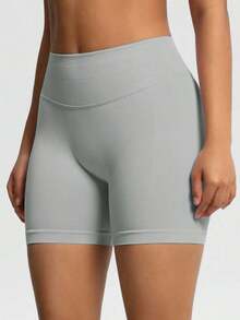 Pantalones cortos de yoga sin costuras de cintura alta para mujer - Levantamiento de glúteos elástico, adecuado para correr, fitness y actividades al aire libre| Apariencia de moda| Tela elástica de verano - Gris - Ver 5