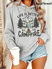 Suéter gráfico de campamento para mujer - "La vida es mejor junto a la  montaña y árbol de pino, suéter de cuello redondo cálido para otoño e invierno, de elasticidad media, informal, lavabl - Gris Claro - Ver 2