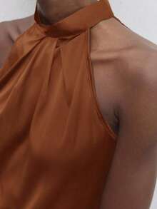 Blusa holgada de unicolor de estilo minimalista, elegante y urbano para uso diario, con estilo romántico retro de los 90, adecuada para Navidad, Año Nuevo, San Valentín, fiestas, playa, graduación, moda, carnaval, vacaciones, invitados de boda, br - Marrón - Ver 6