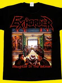 Unisex T-Shirt Featuring Exhorder's 'Slaughter In The Vatican' Design, For Men And Women, Soft And Essential. With A Crisp, Streamlined Cut, This Garment Creates A Clean And Vibrant Look When Worn. Its Relaxed Yet Flattering Silhouette Suits All Body Types, Offering A Style That Is Both Casual And With A Touch Of Elegance. - 黑色 - 查看 6