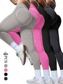 sin costuras de cintura alta de unicolor para uso diario, fitness y yoga para mujeres - Multicolor 7 - Ver 9