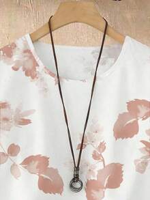 2 piezas Conjunto de top y pantalones casuales estampados para mujer - Rosa - Ver 3